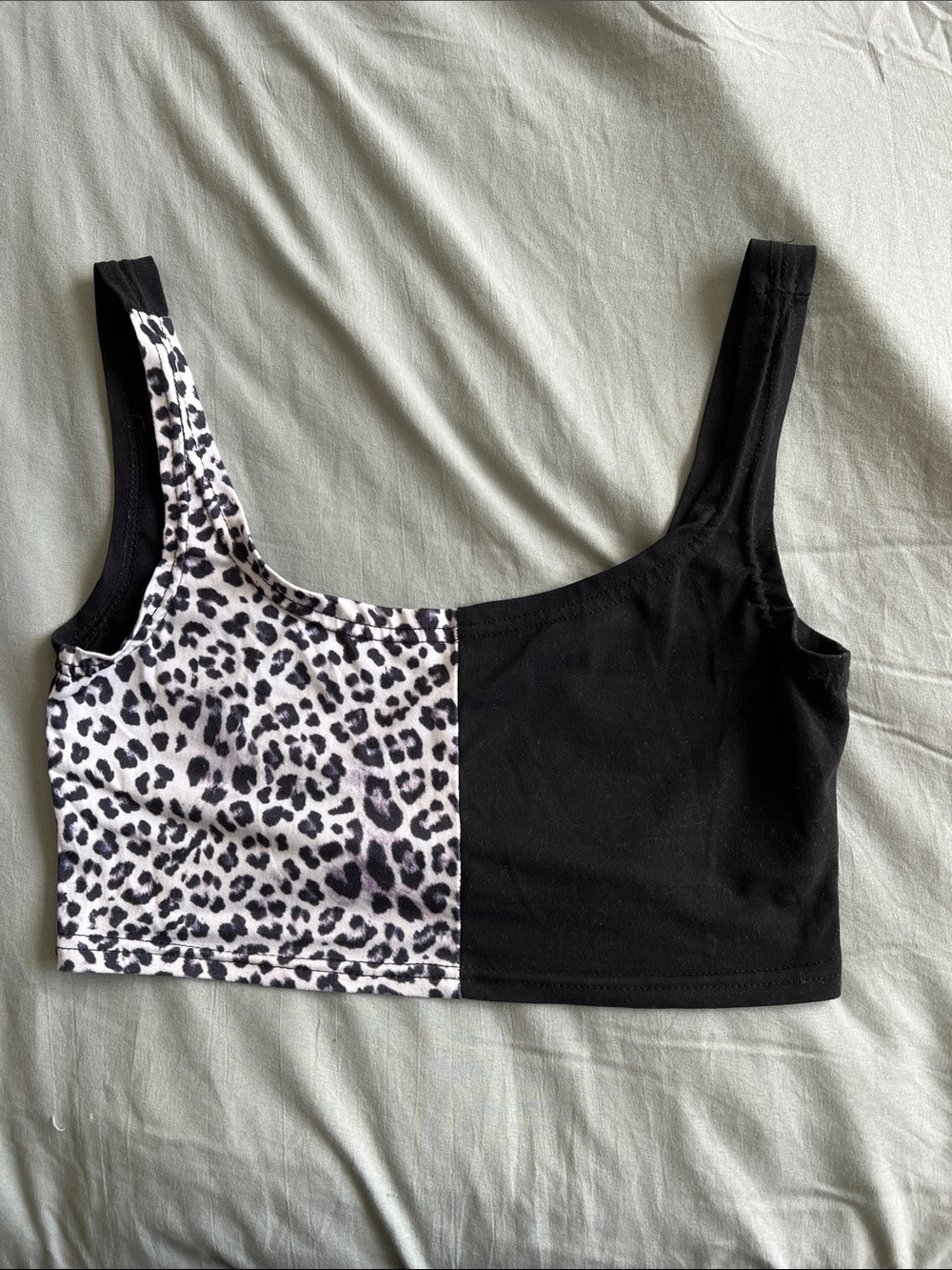 Black & White Leopard Block Crop Tank